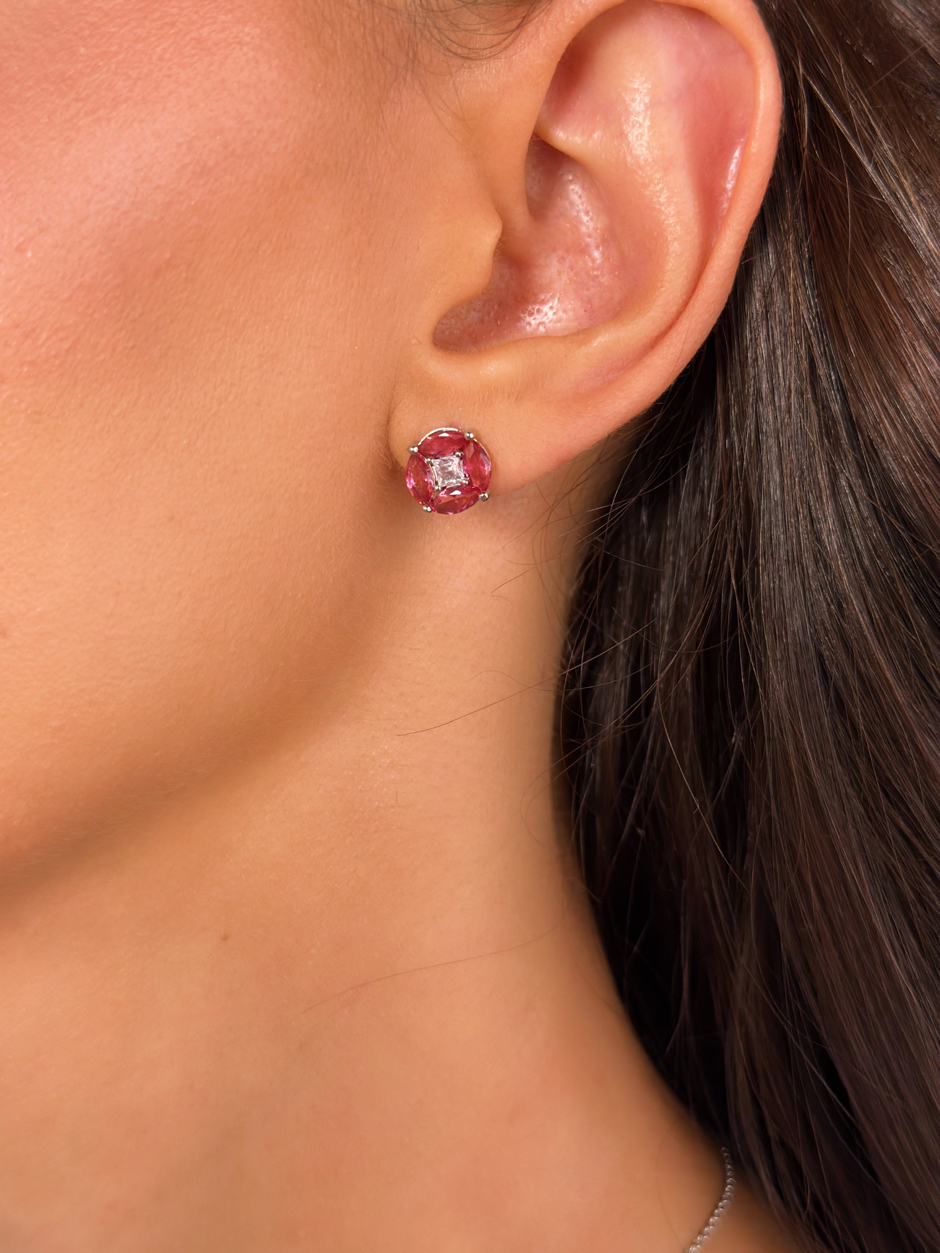 Conjunto Circulo Zircônia Rosa