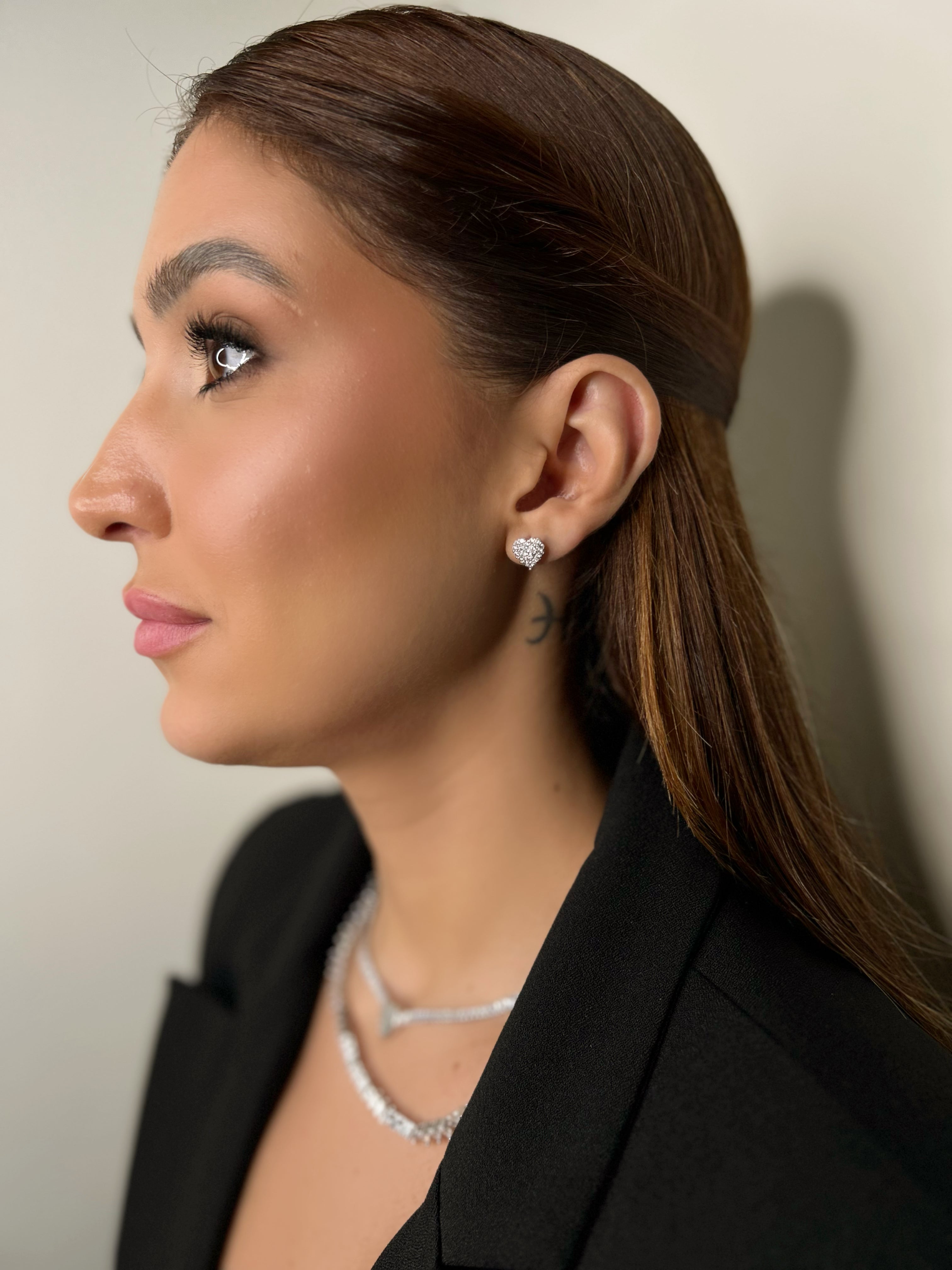 Brinco Coração Cravejado Banho Ródio