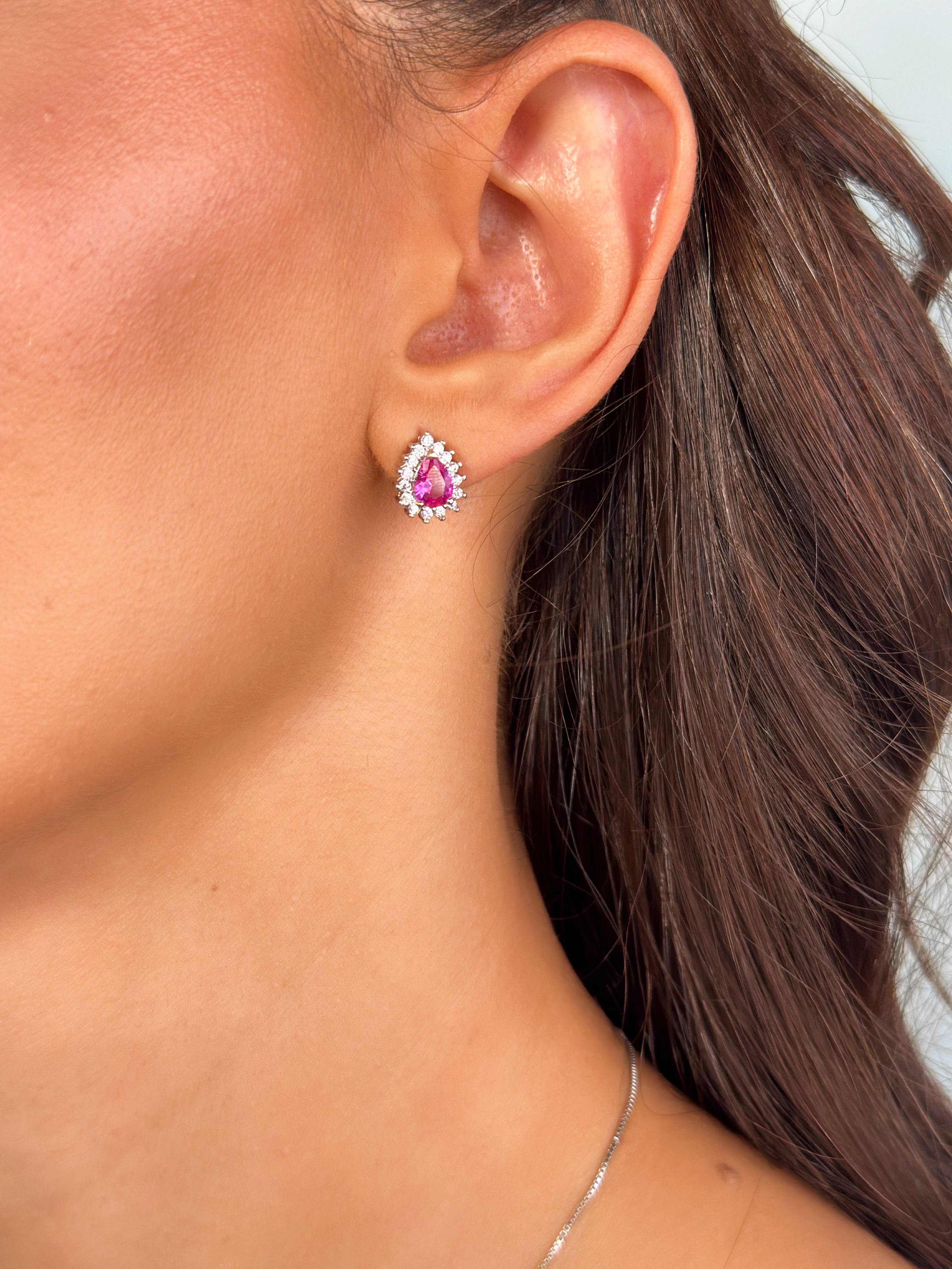 Conjunto Gota Zircônia Rosa