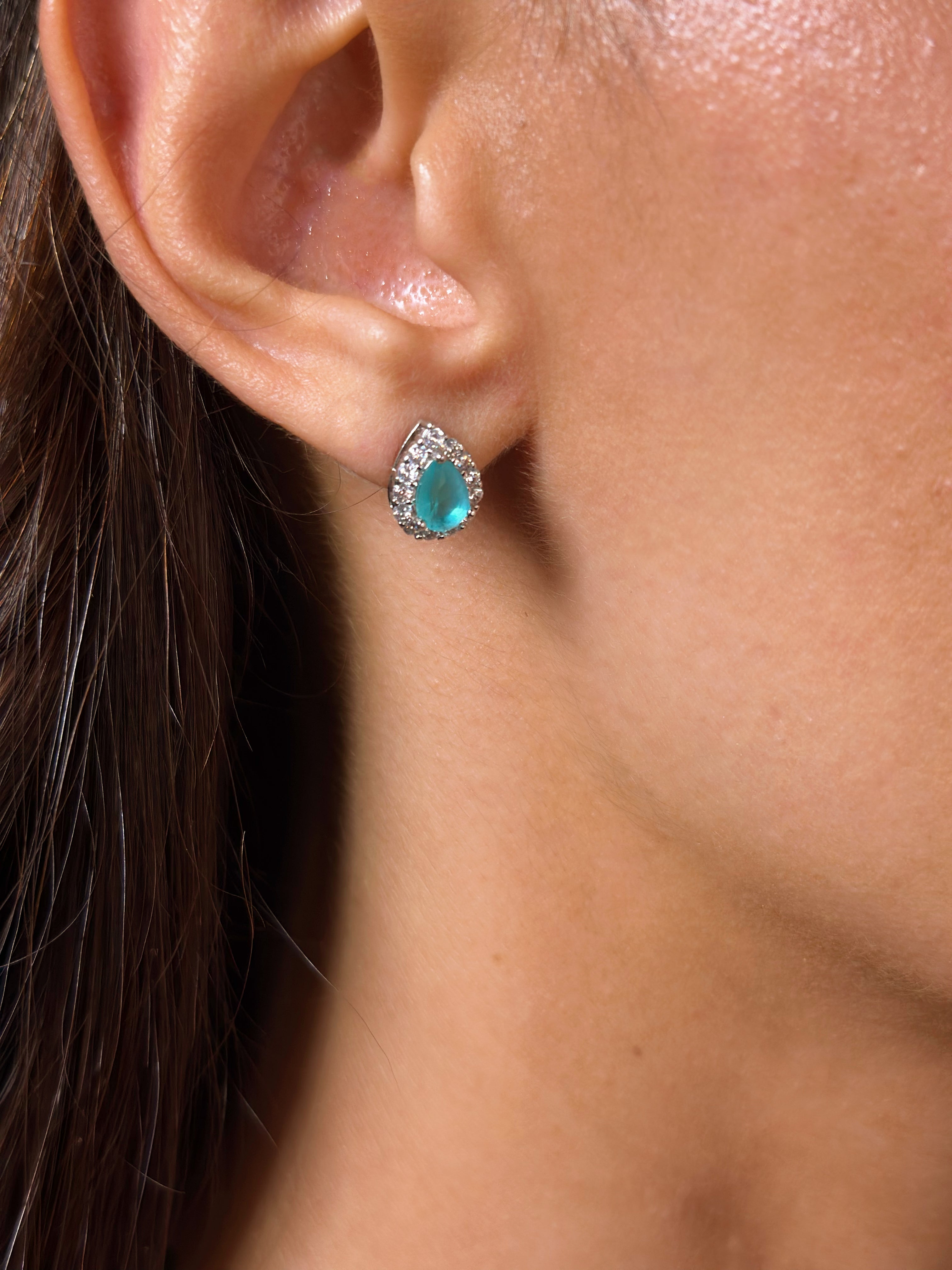 Brinco Gota Zircônia Verde Agua