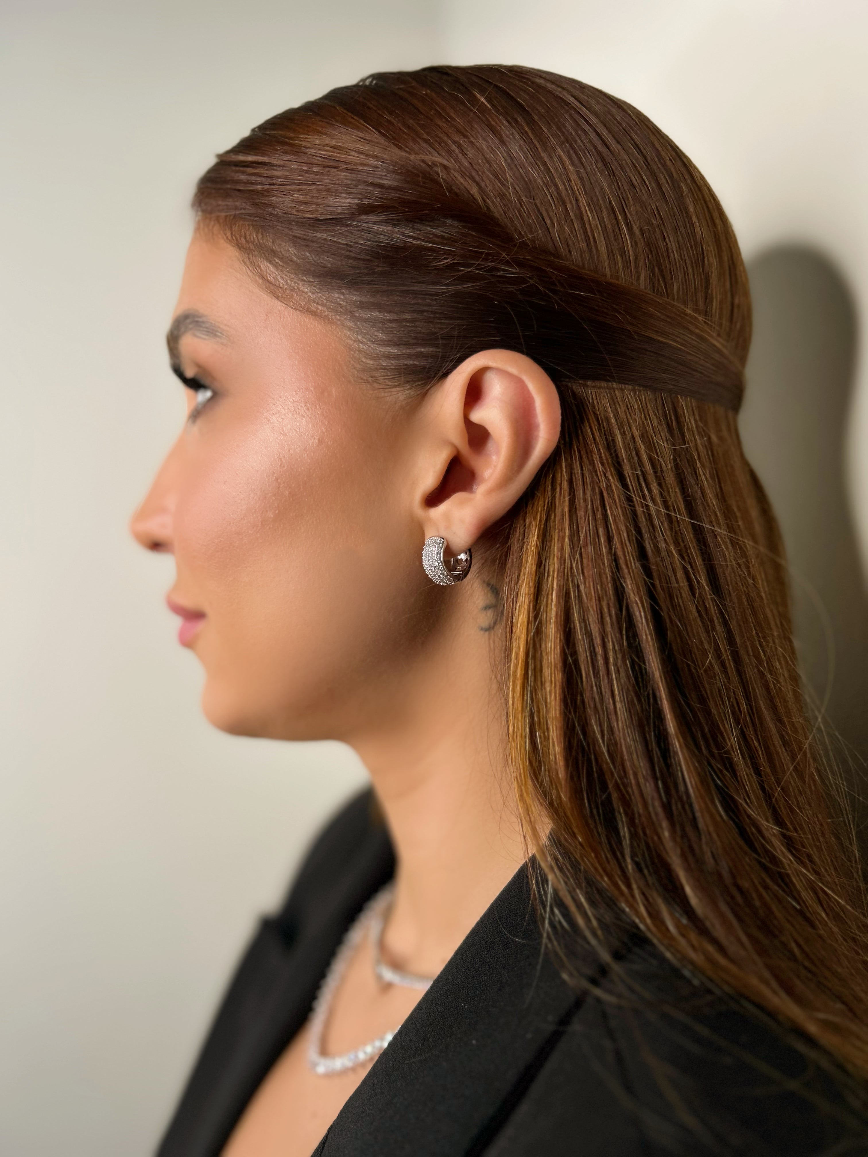 Argola Cravejada Banho Ródio