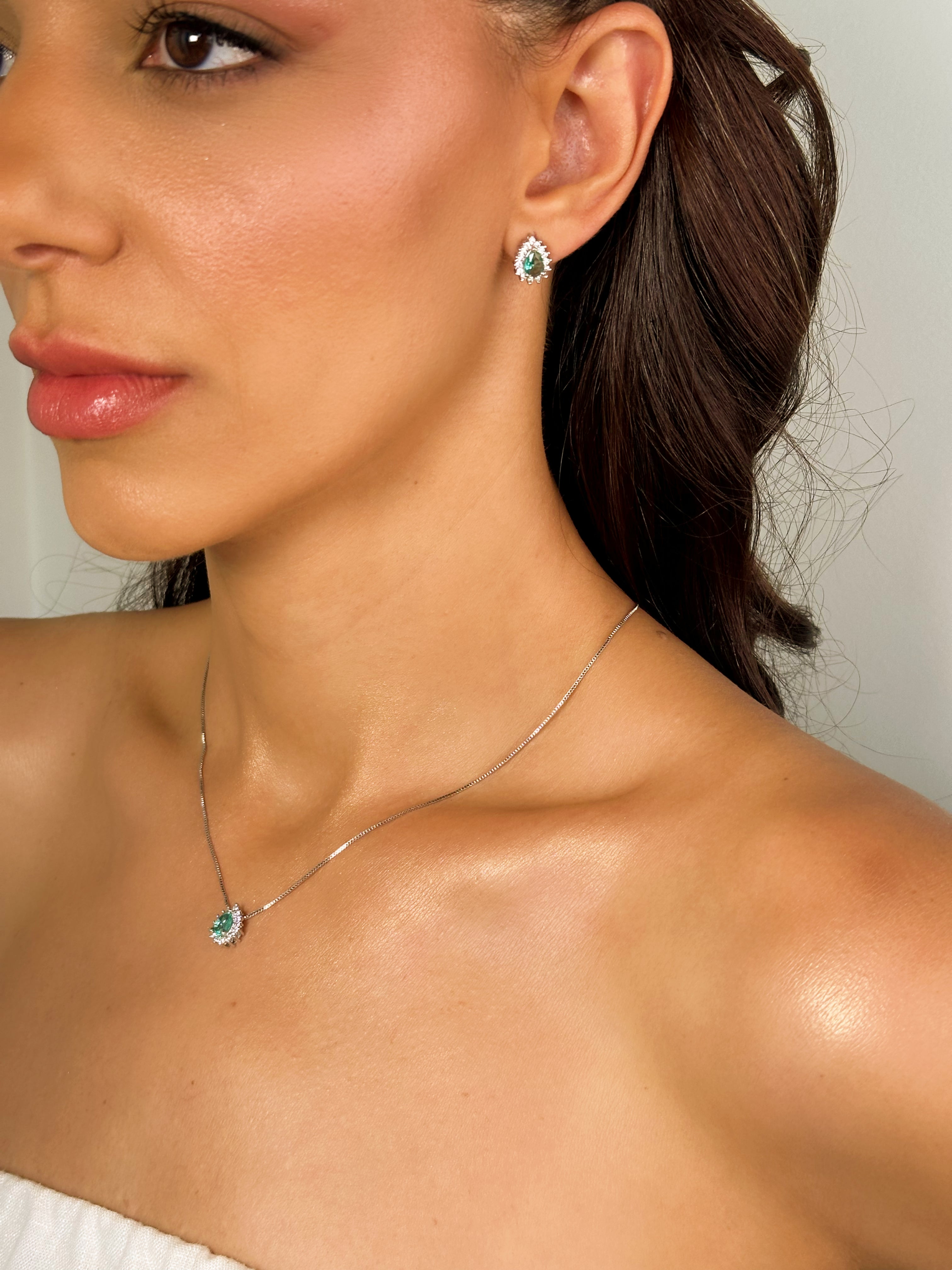 Conjunto Gota Zircônia Verde