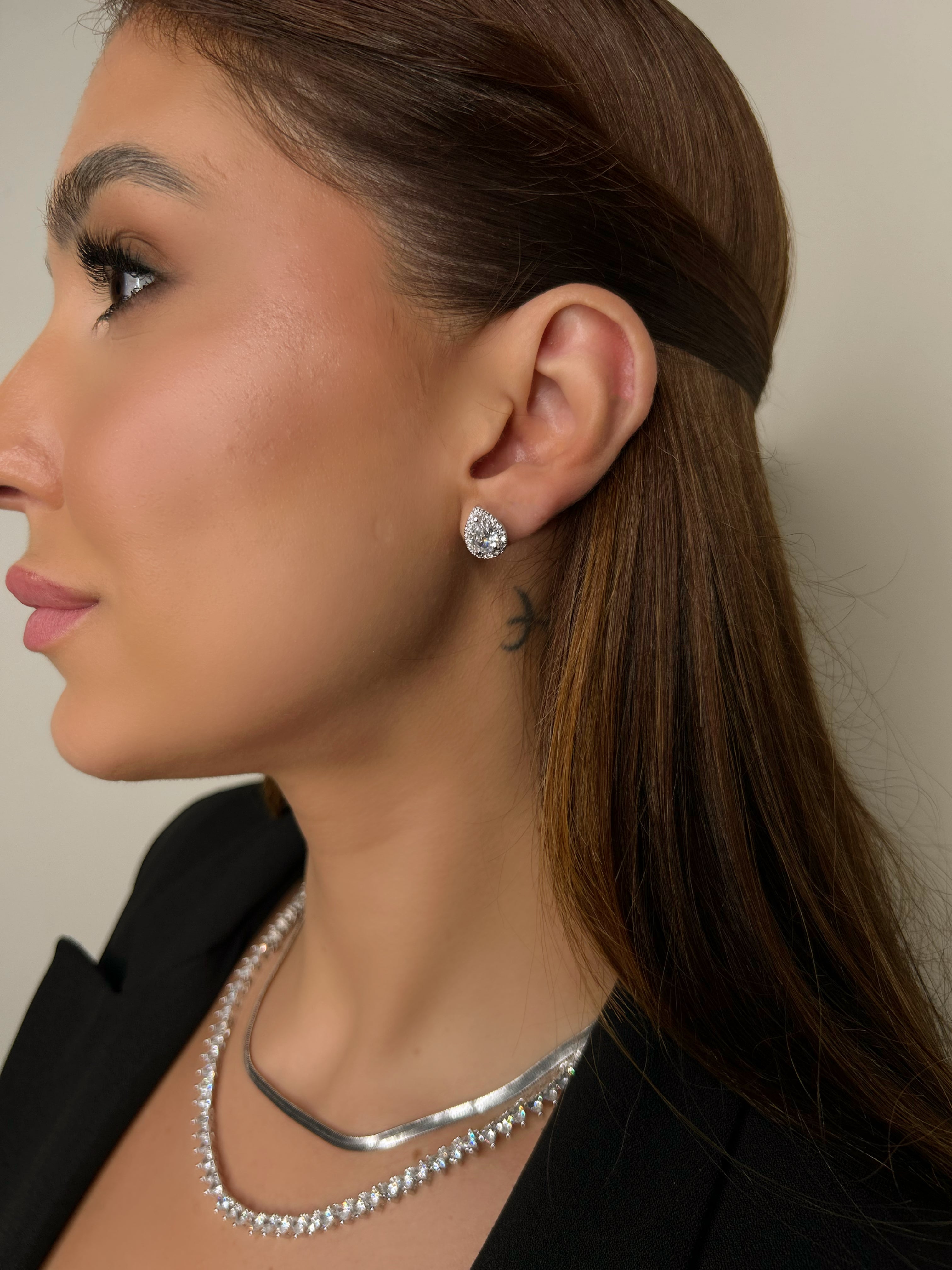 Brinco Gota com Zircônia Banho Ródio