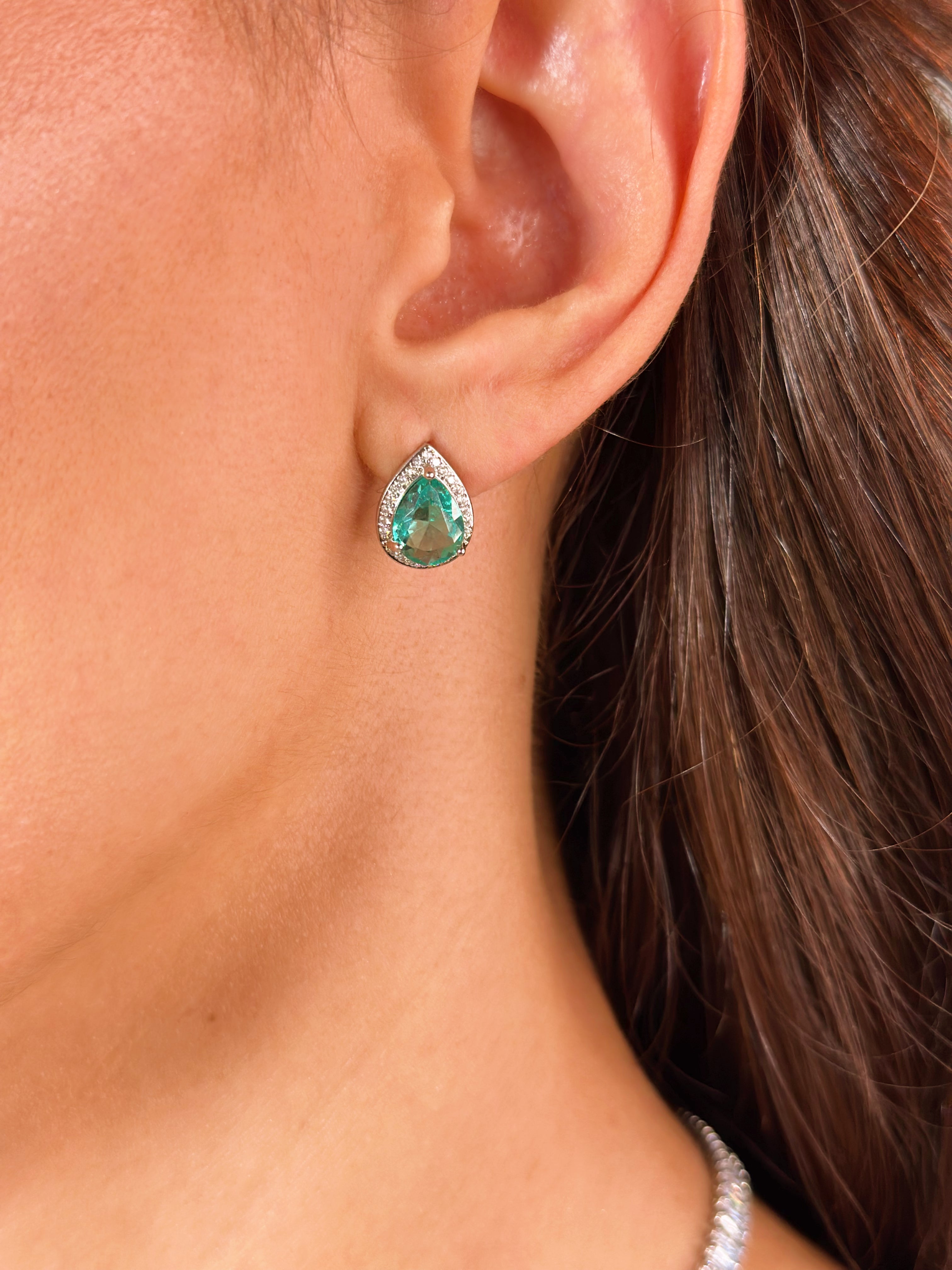 Conjunto Brinco Pingente Gota Verde