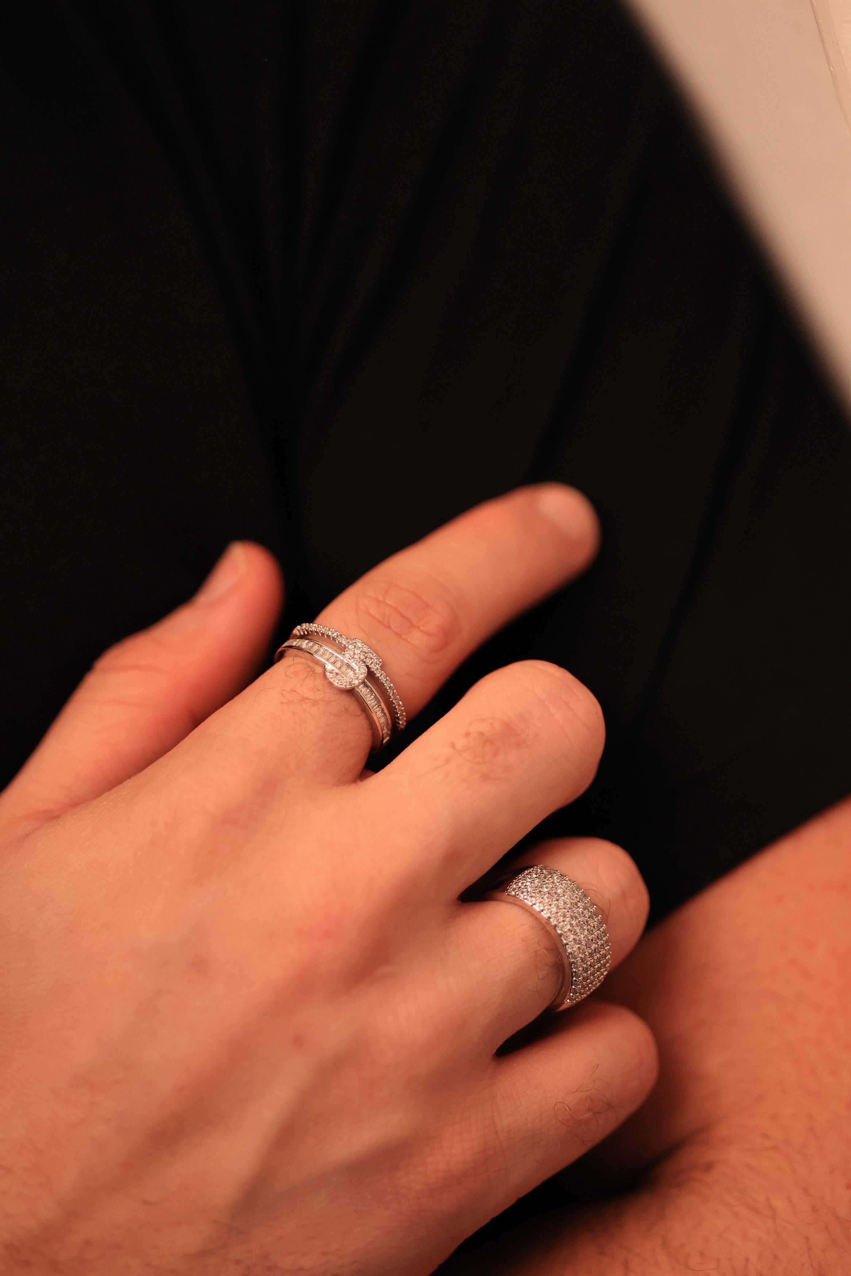 Anel Cinco Cravejado banho Ródio