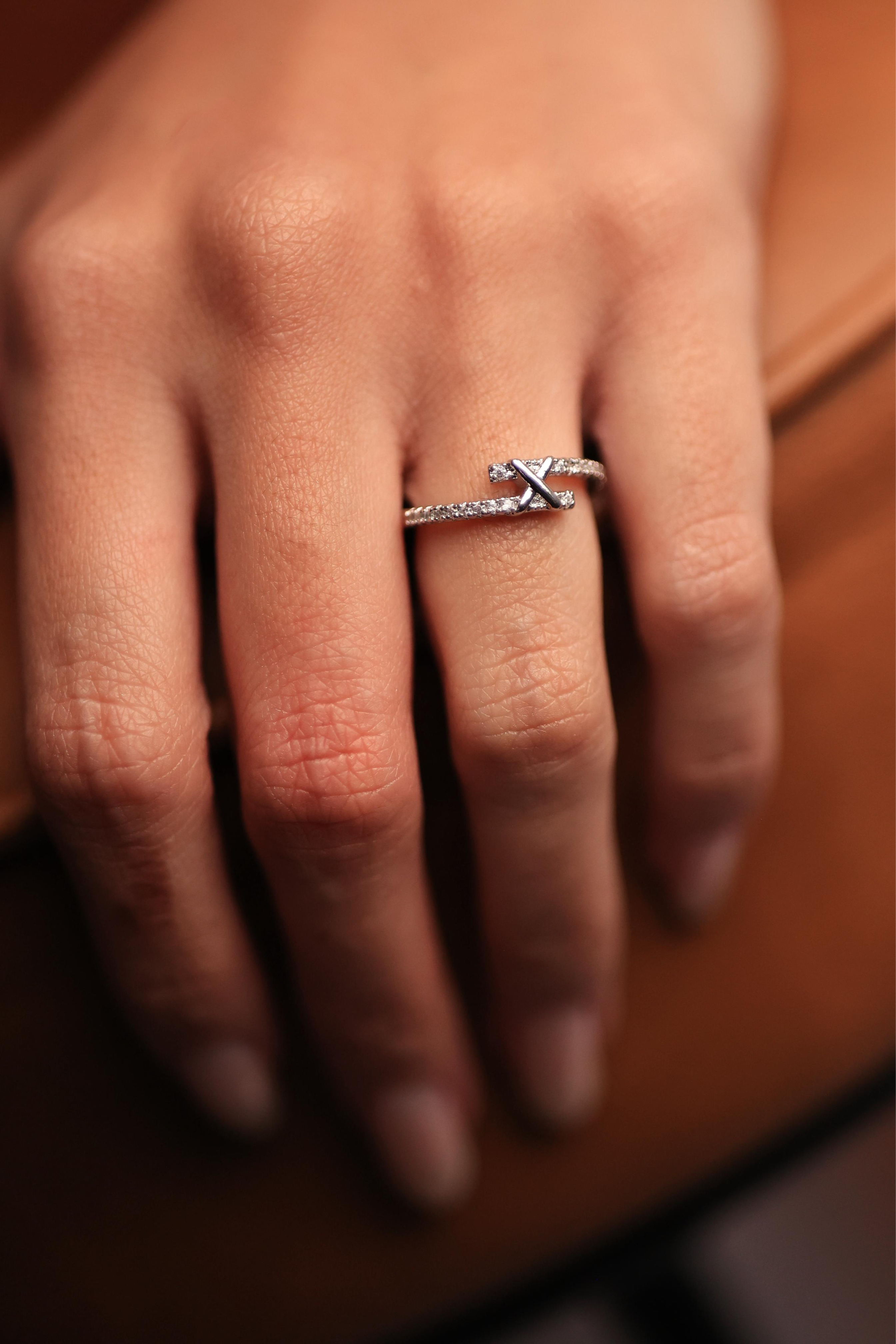 Anel X Cravejado Banho Ródio