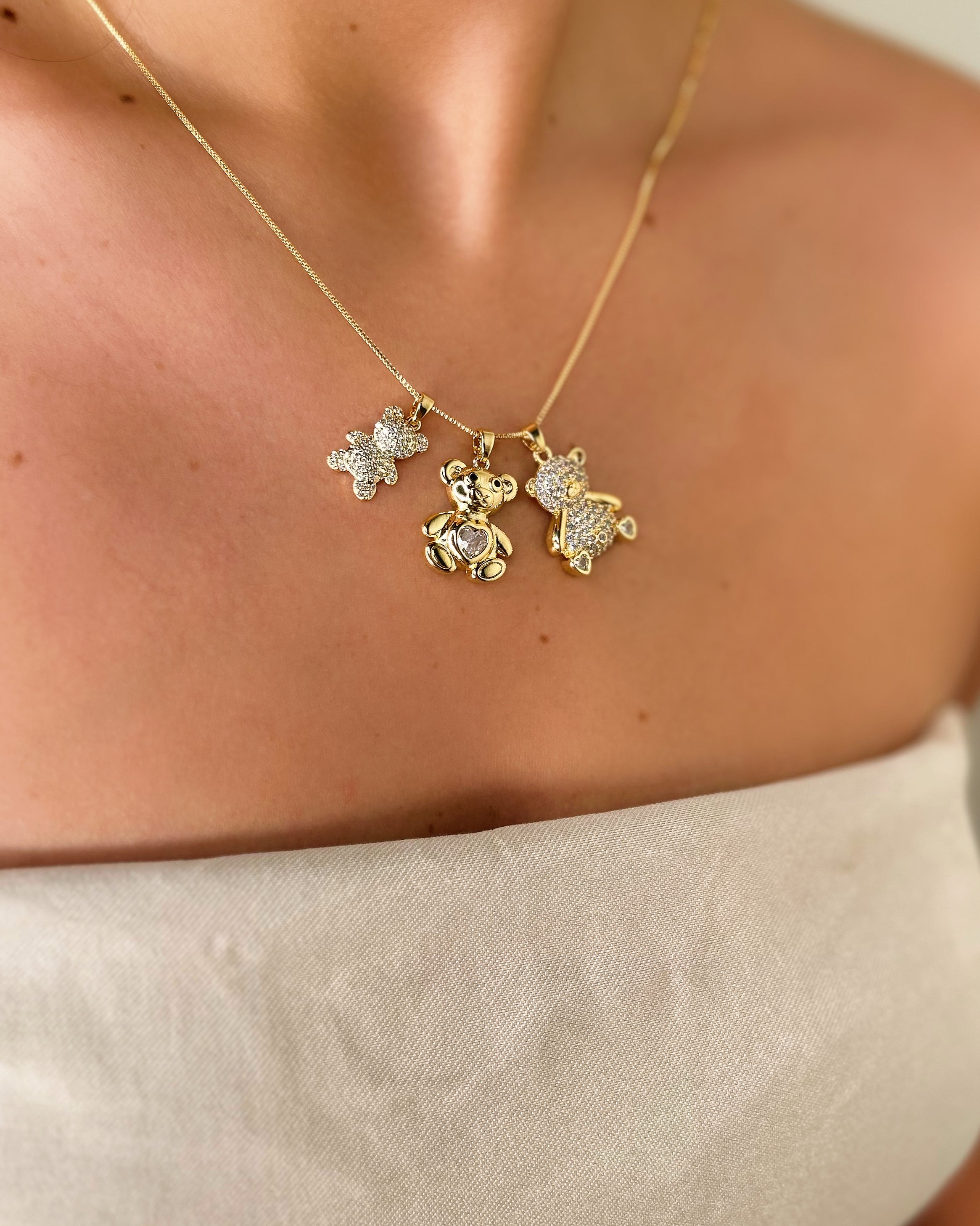 Colar Urso Coração Zircônia