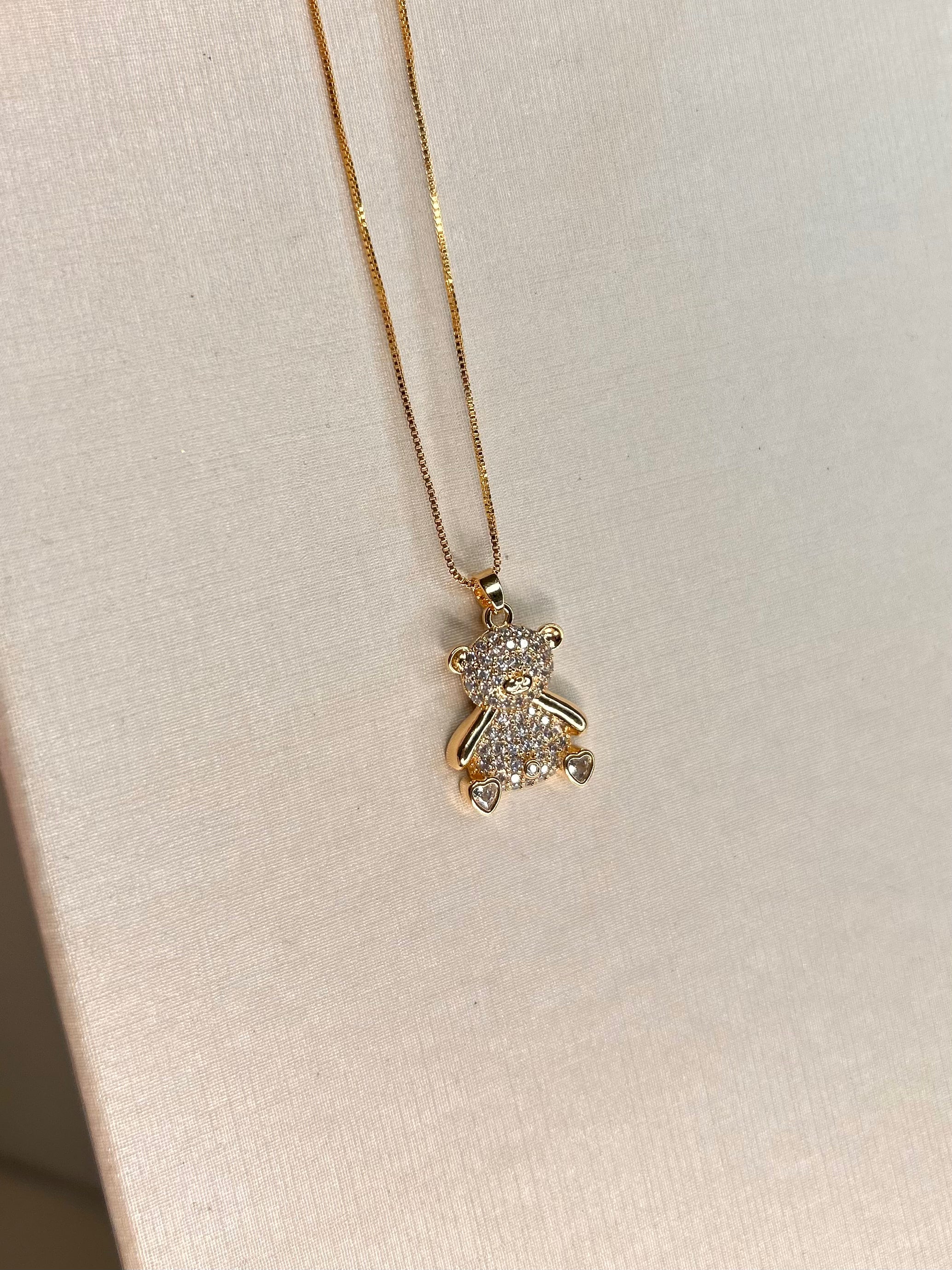 Colar Urso Cravejado Dourado