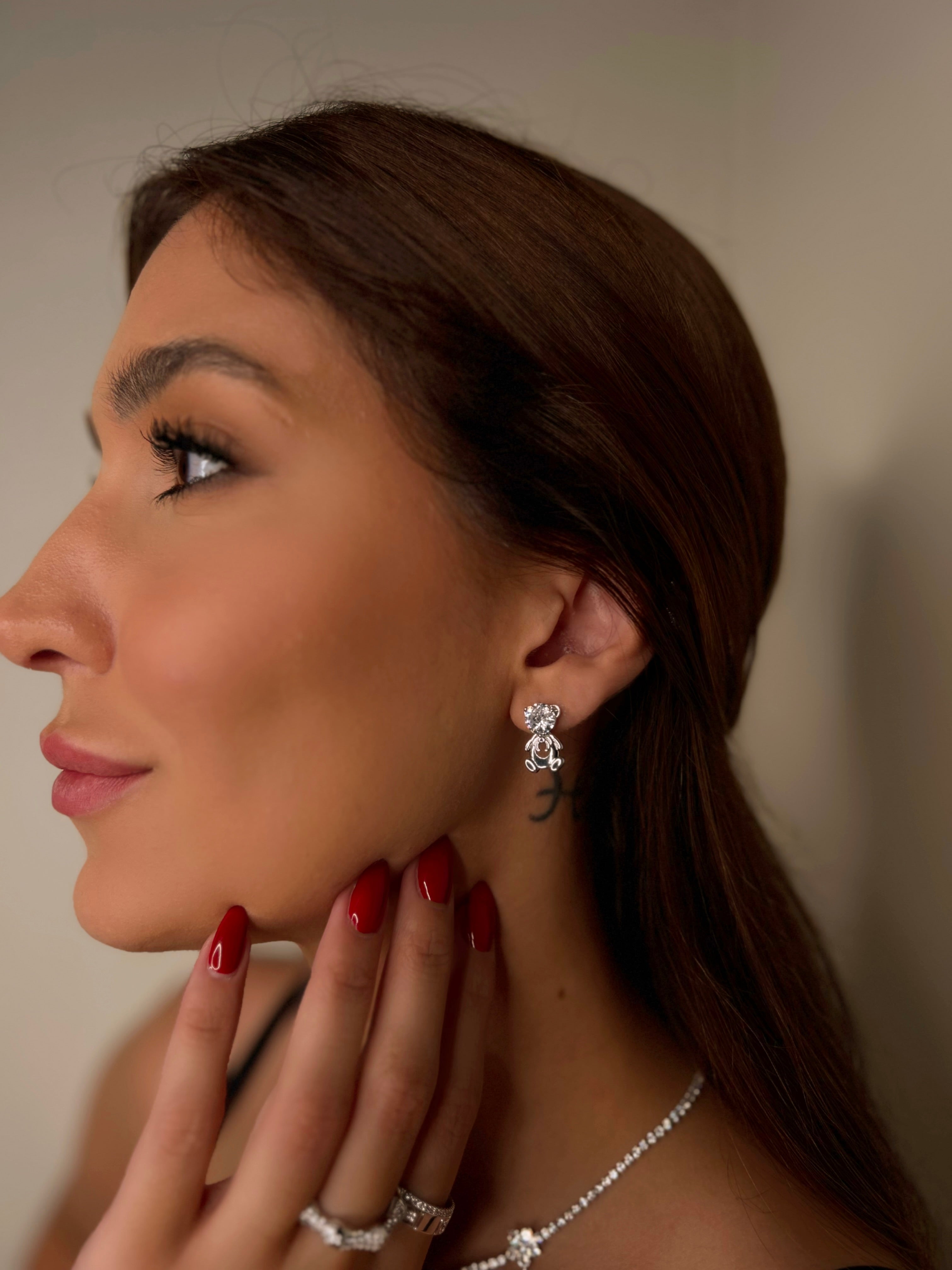 Brinco Urso Com Zircônia Banho Ródio