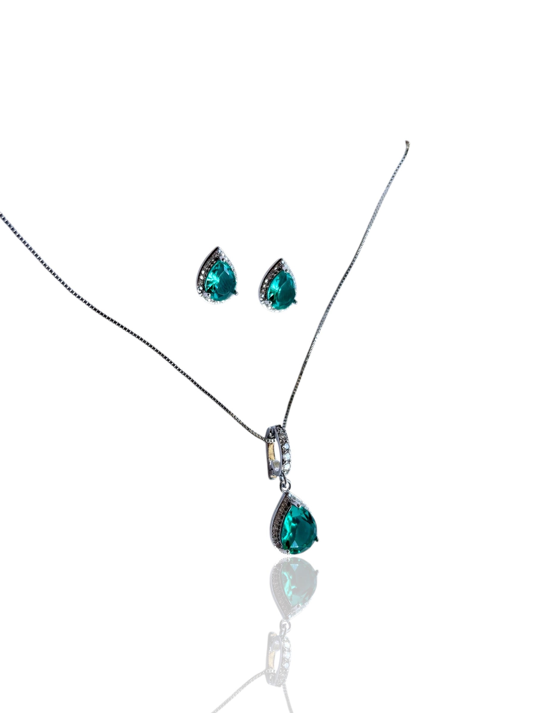 Conjunto Brinco Pingente Gota Verde