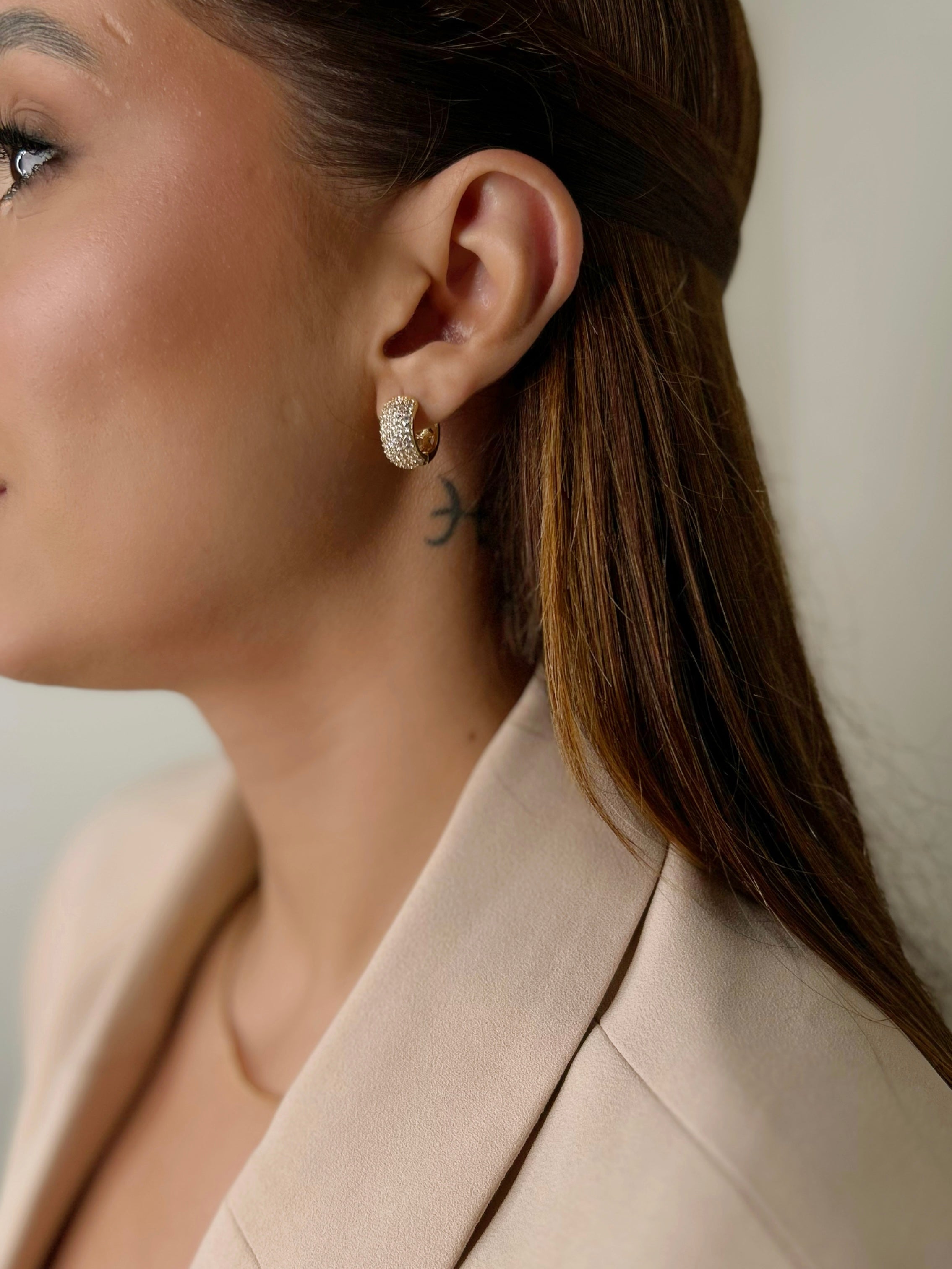 Argola Cravejada Zircônia Dourada